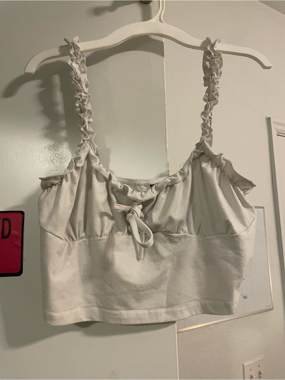 SHEIN White Ruffle Tie-Front Crop Top Size XL